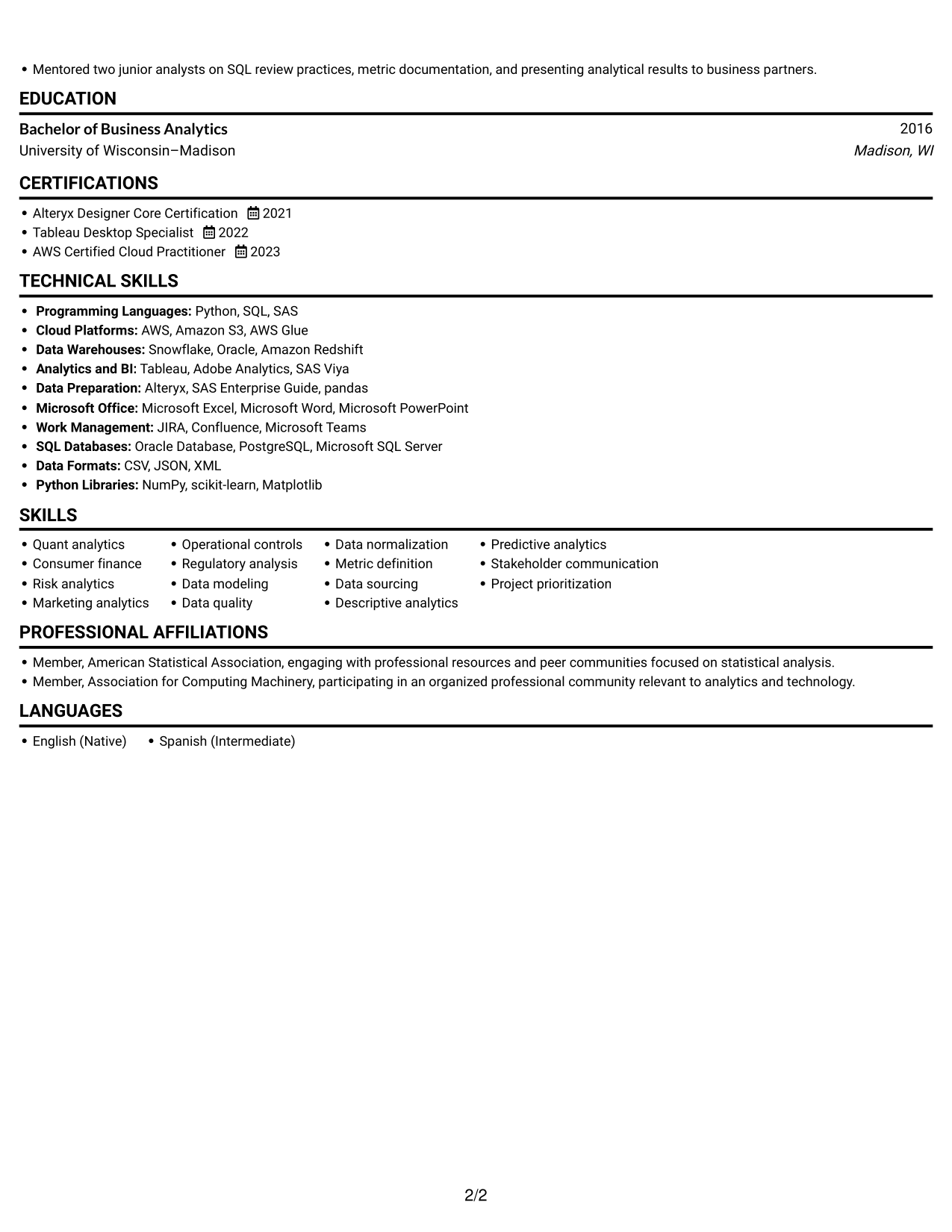 Resume example — page 2