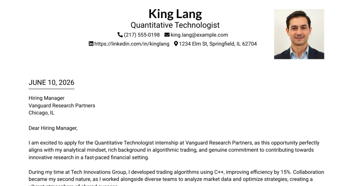 30+ Quantitative Technologist Cover Letter Templates with Example 2026