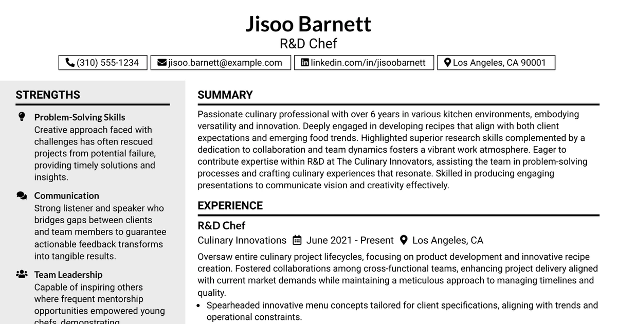 33 R&D Chef Resume Templates with Example 2026 (ATS-Optimized)