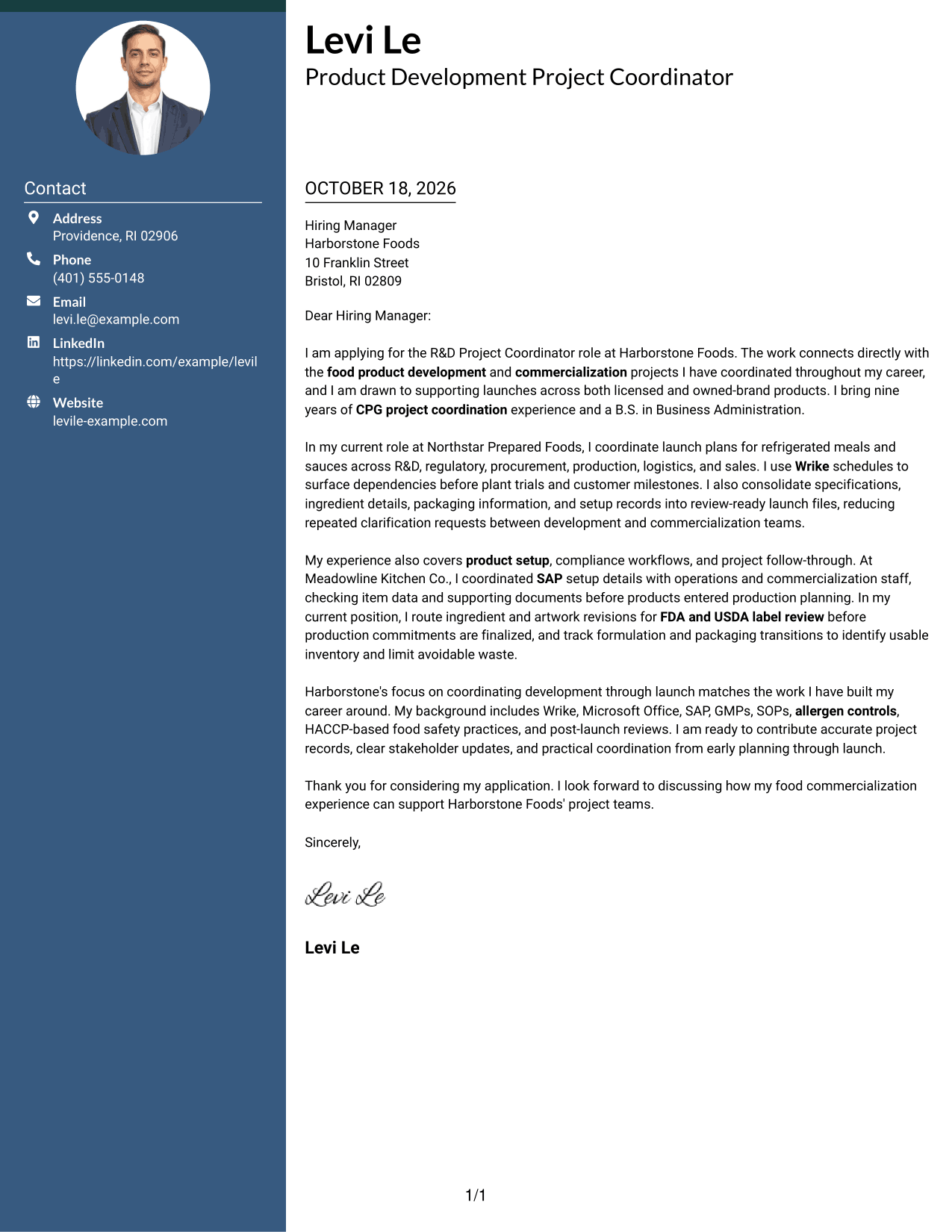 Cover letter example — page 1