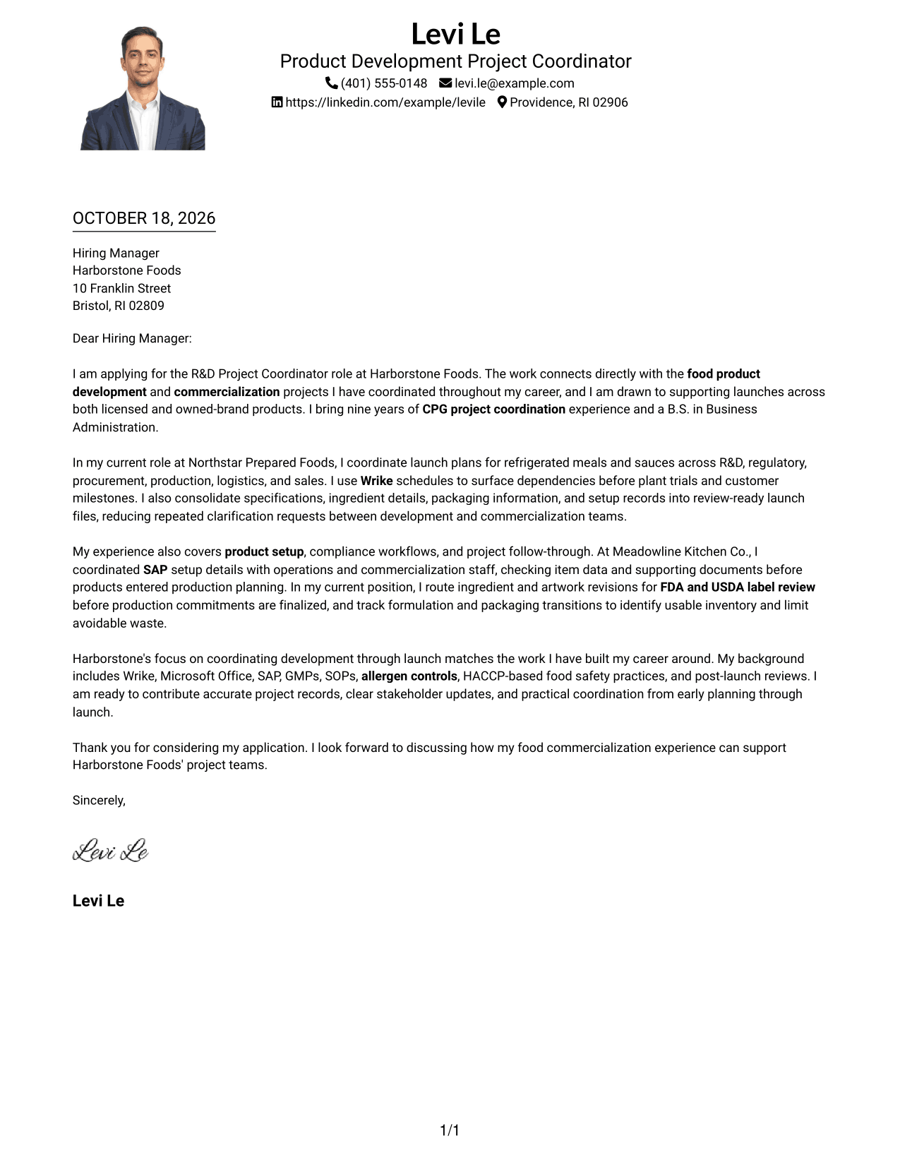 Cover letter example — page 1