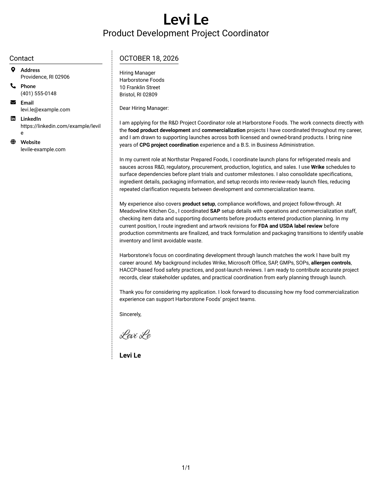 Cover letter example — page 1