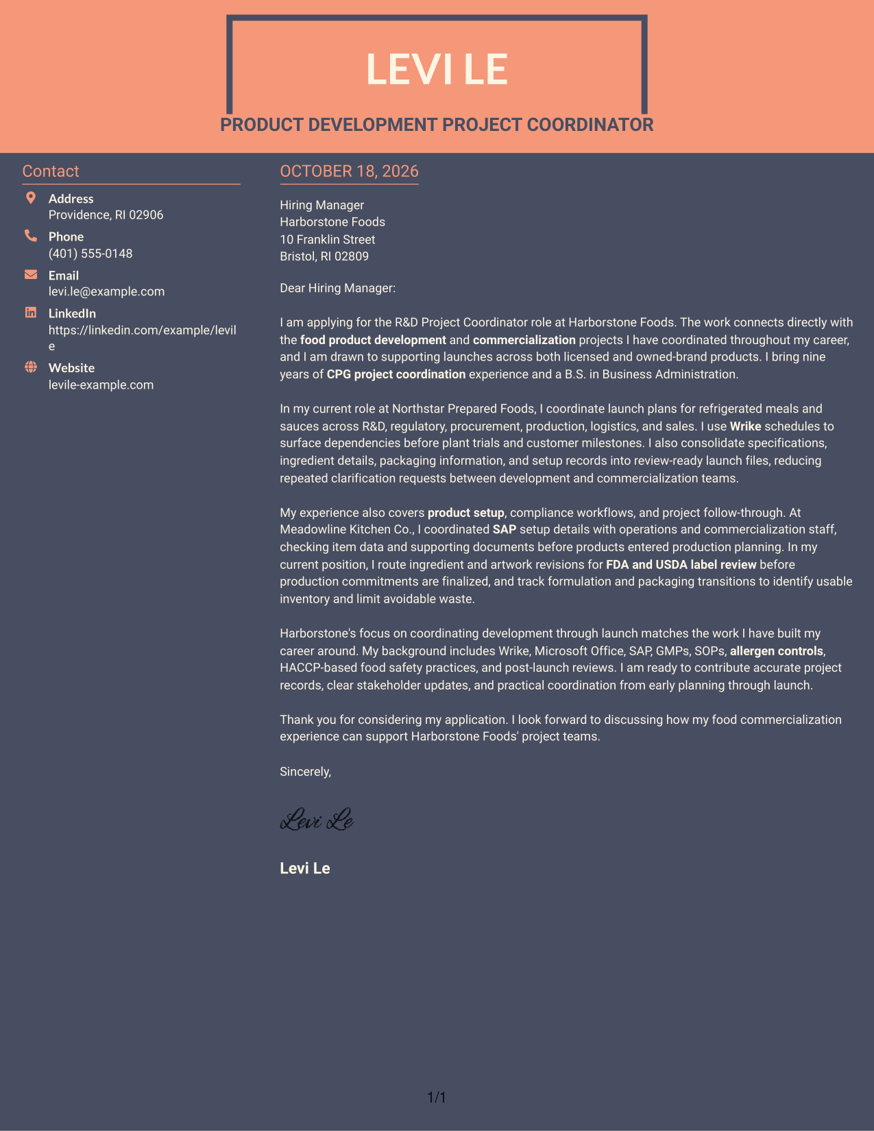 Cover letter example — page 1