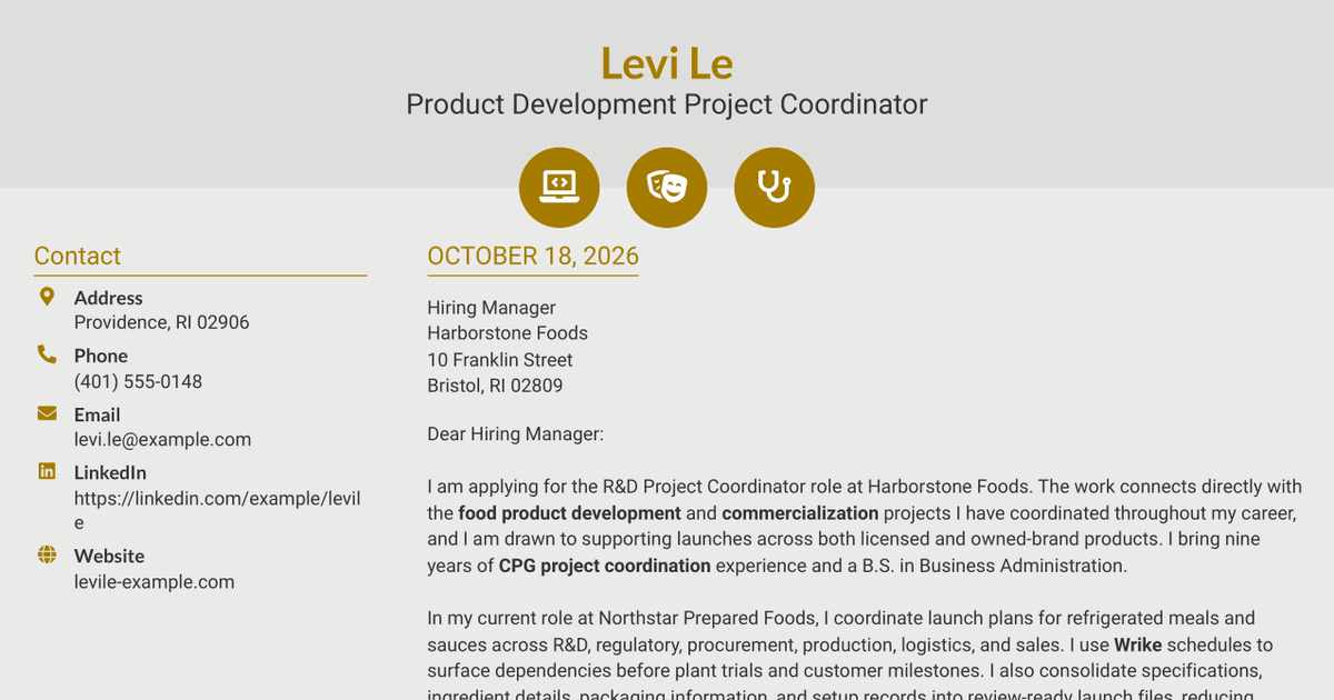7 R&D Project Coordinator - CPG Product Commercialization Cover Letter Templates with Example