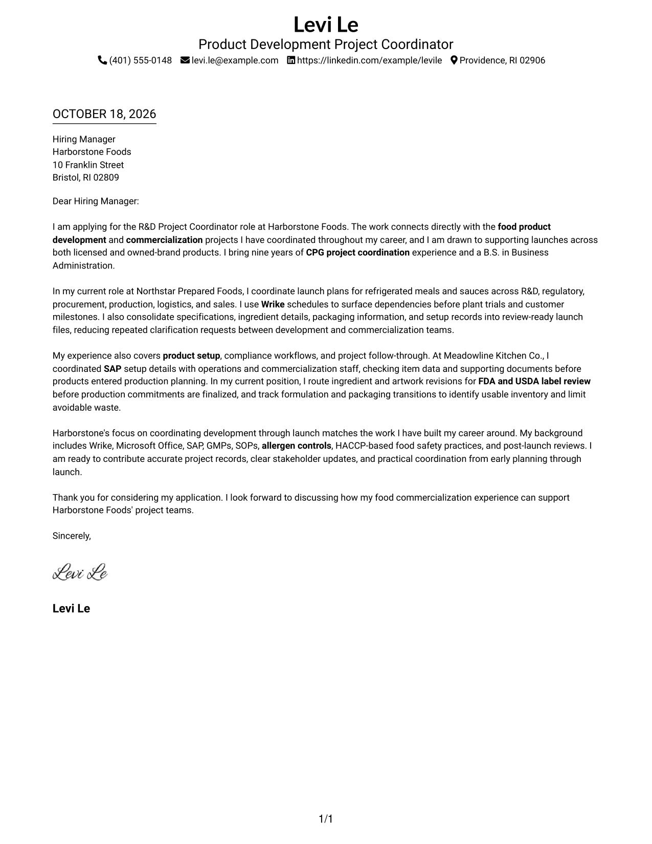 Cover letter example — page 1