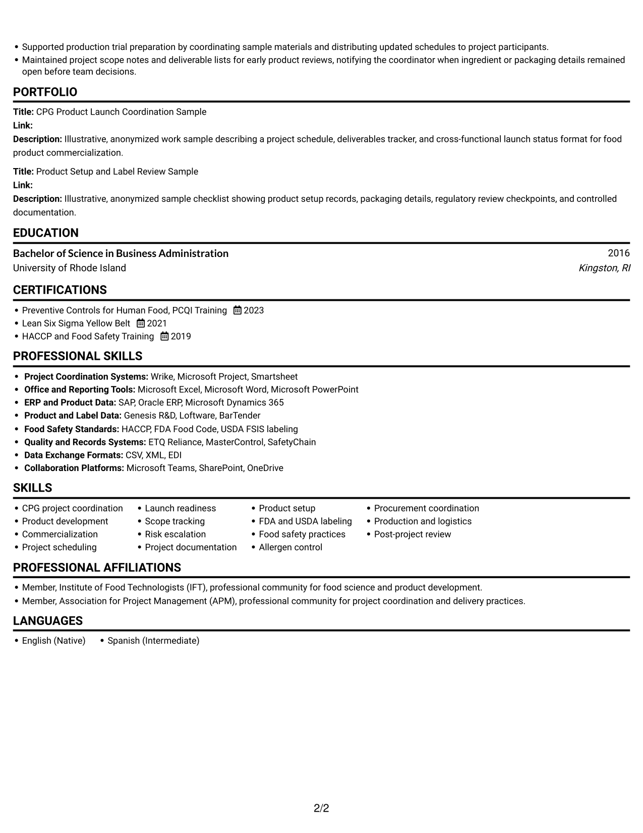 Resume example — page 2