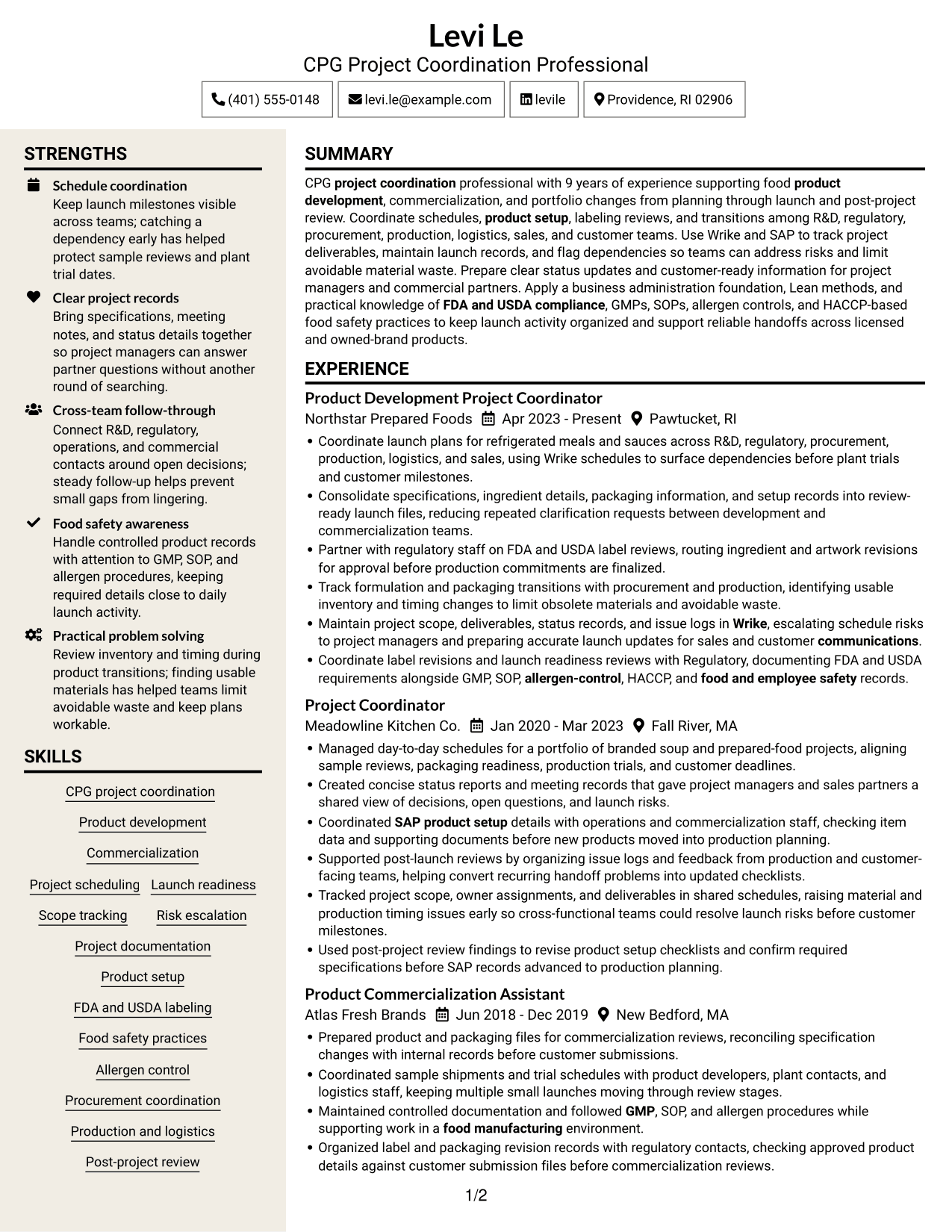 Resume example — page 1