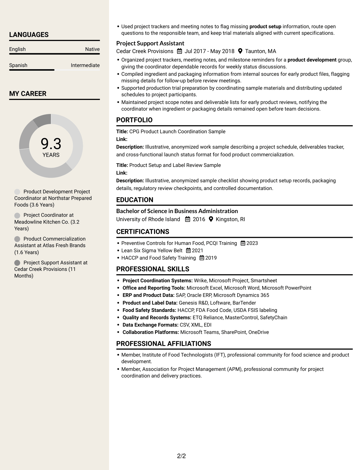 Resume example — page 2