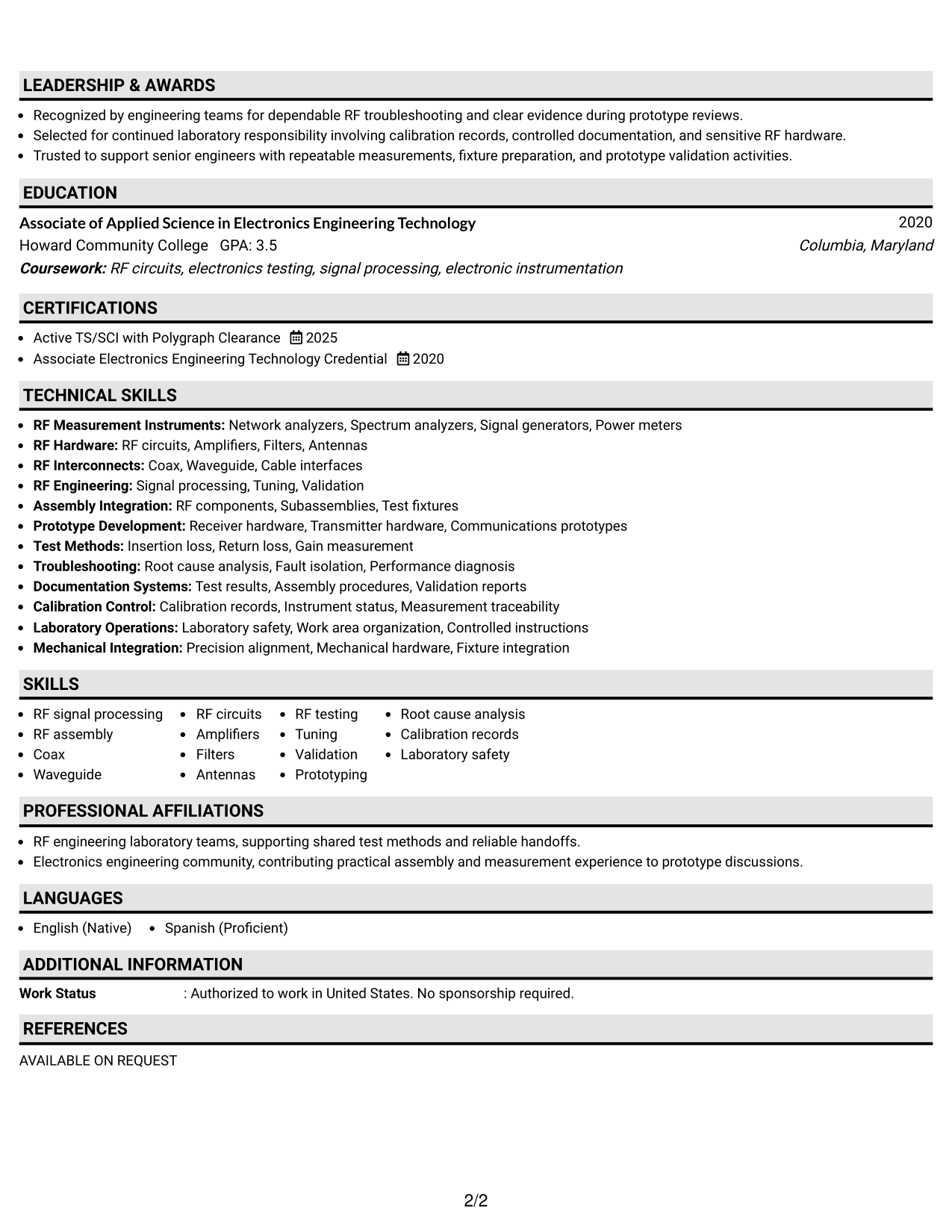 Resume Example Page 2