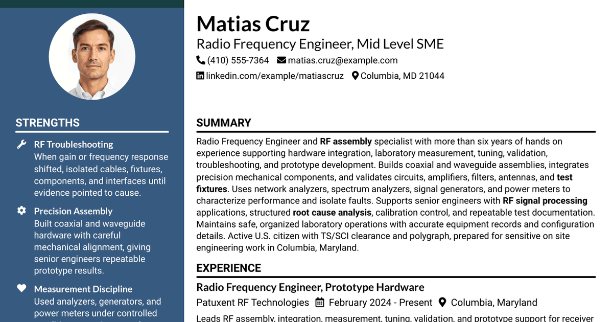 7 Radio Frequency Engineer - Mid Level SME Resume Templates with Example