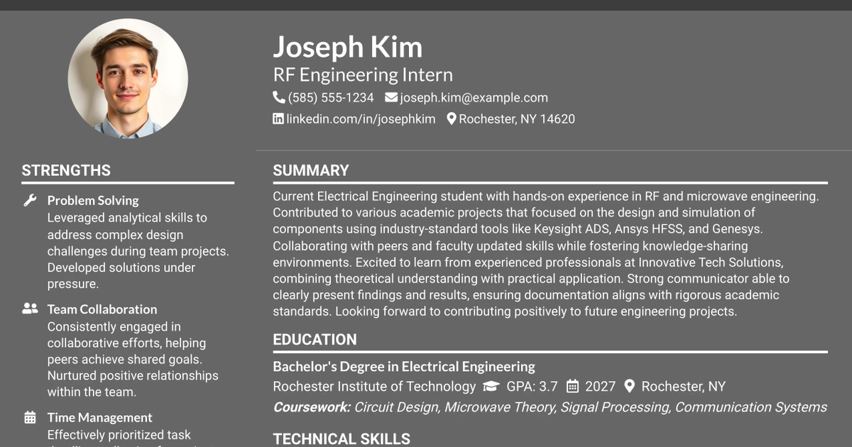 33 Radio-frequency (RF) Engineering Intern Resume Templates with Example 2026 (ATS-Optimized)