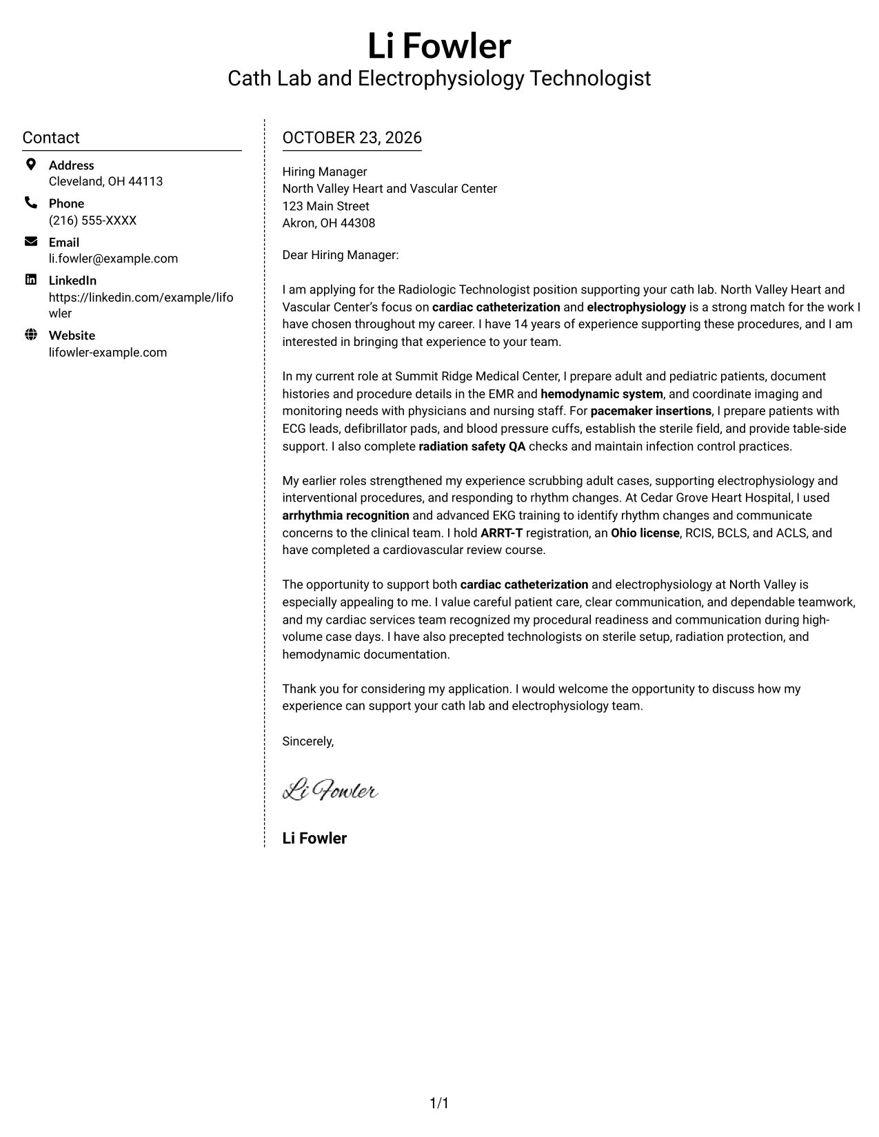Cover letter example — page 1