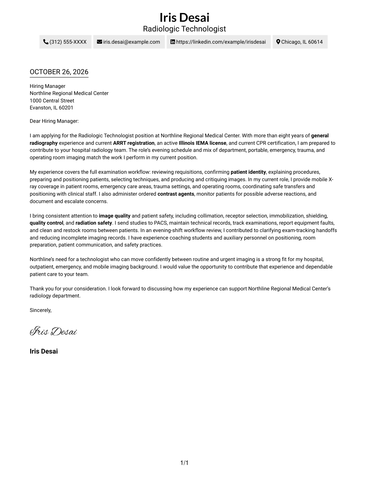 Cover letter example — page 1