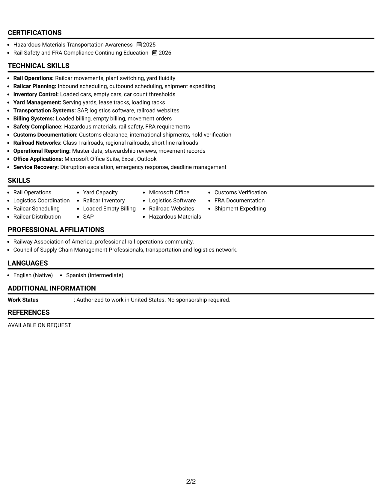 Resume Example Page 2