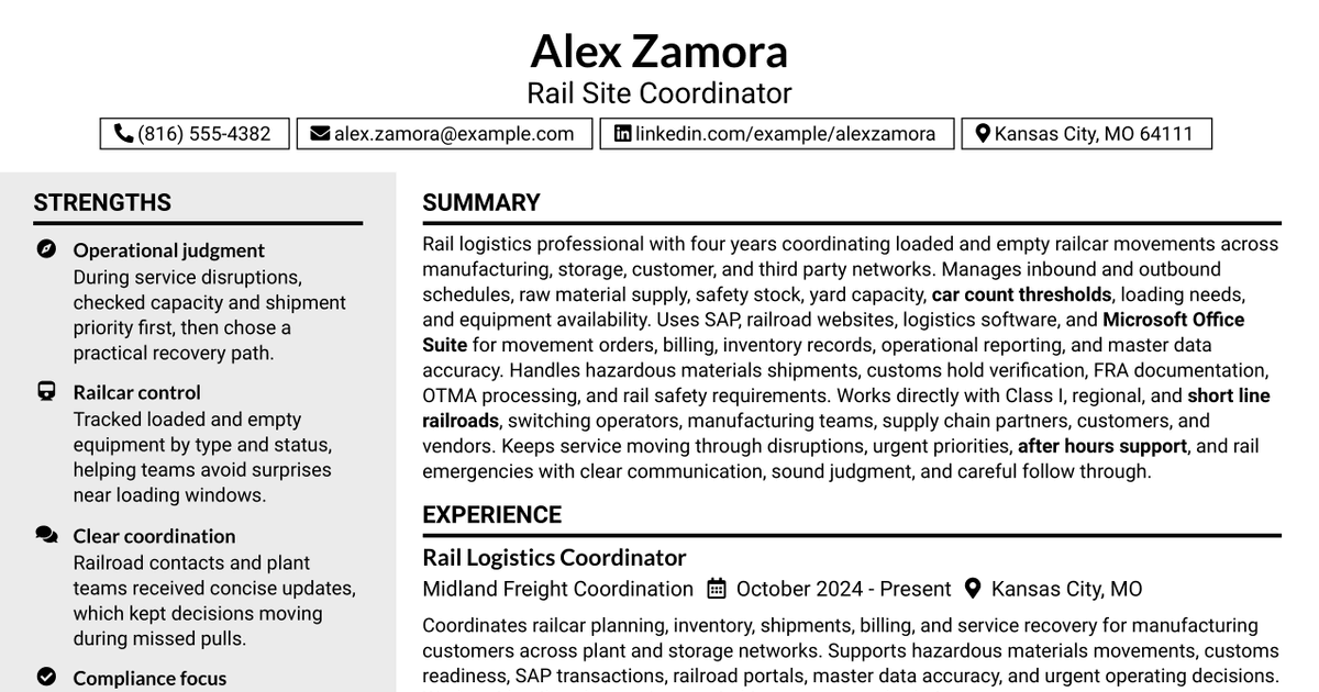 7 Rail Site Coordinator Resume Templates with Example