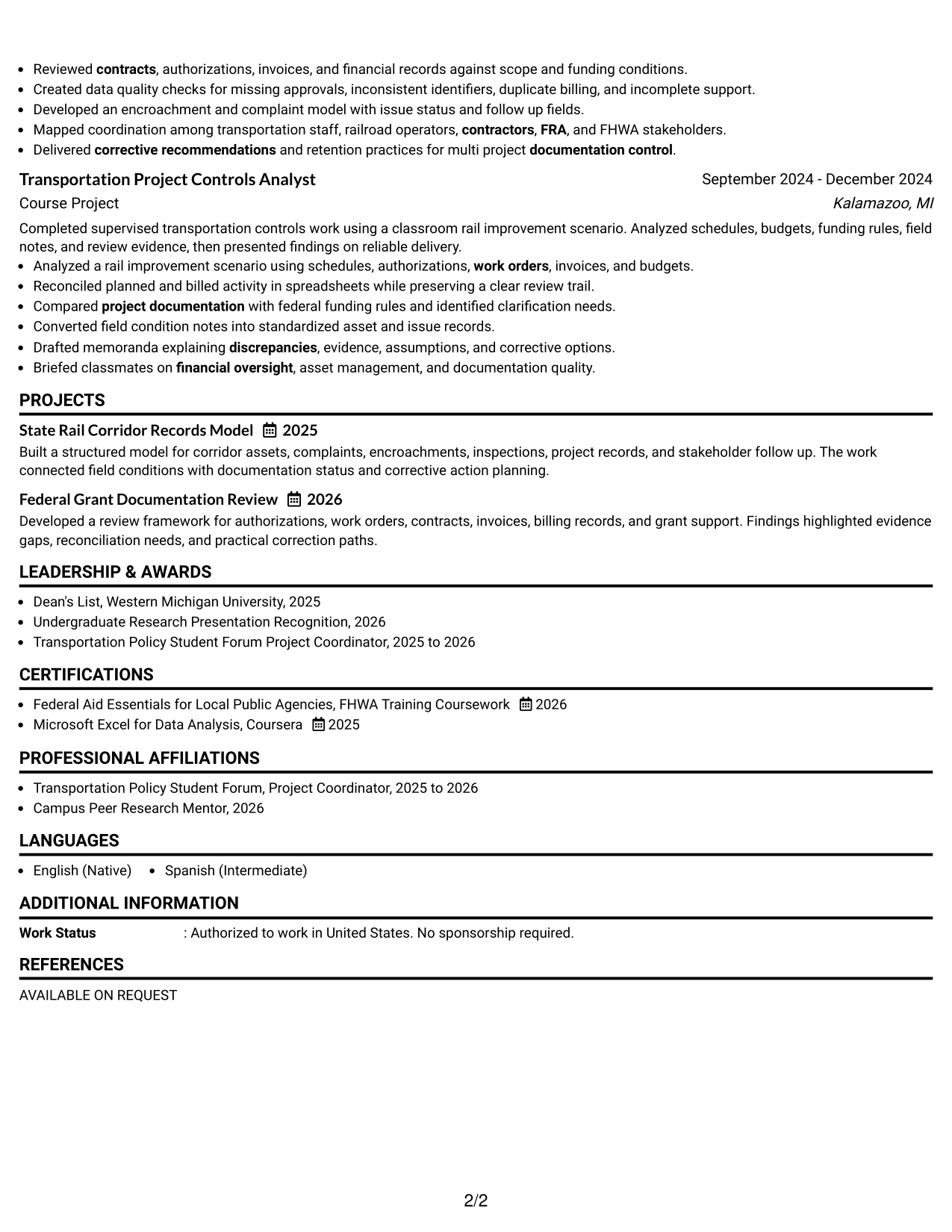 Resume Example Page 2