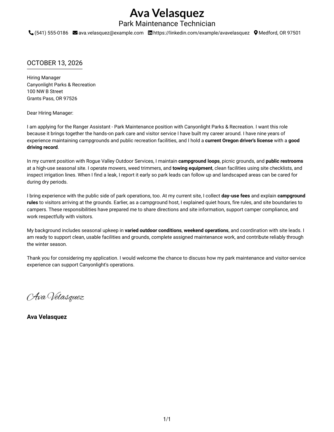 Cover Letter Example Page 1