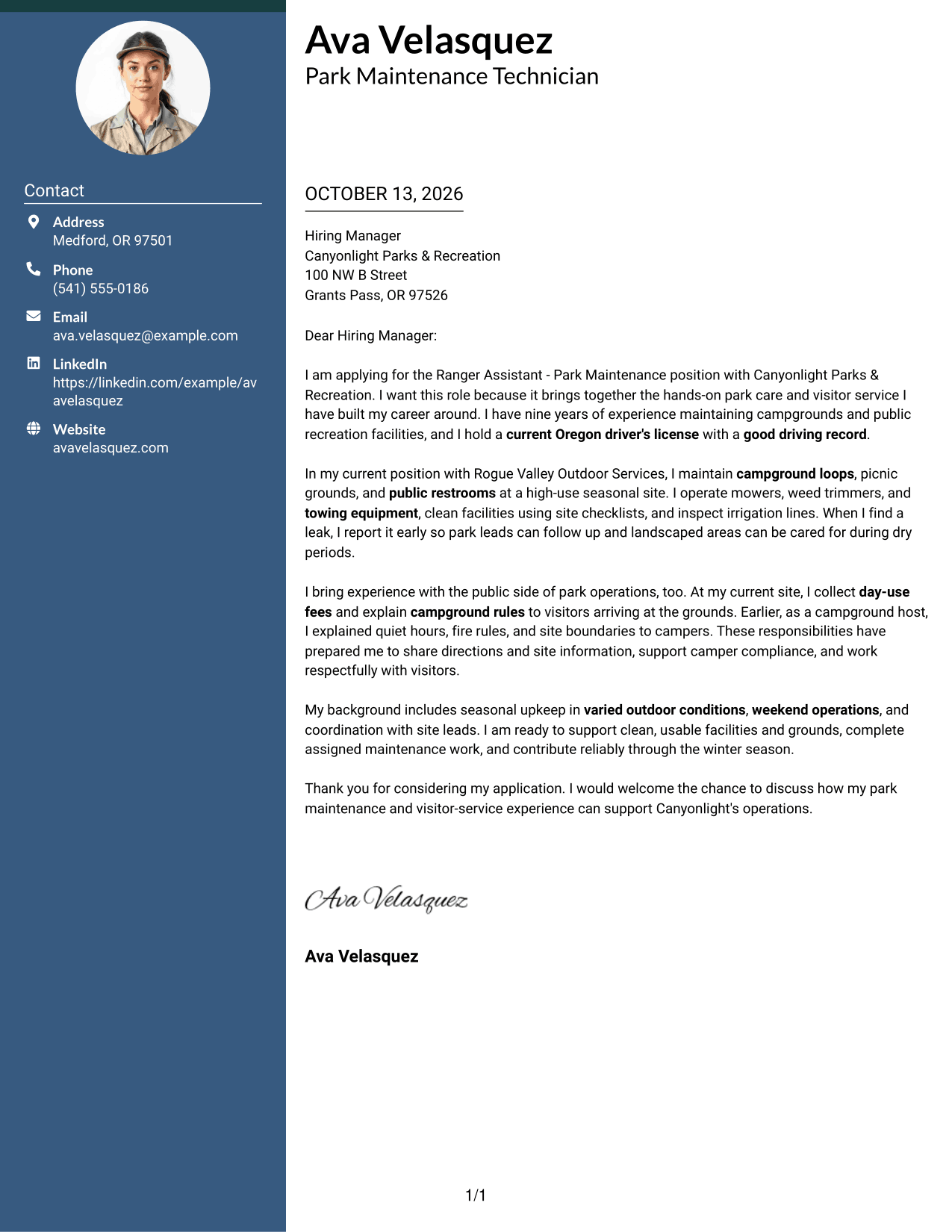 Cover Letter Example Page 1