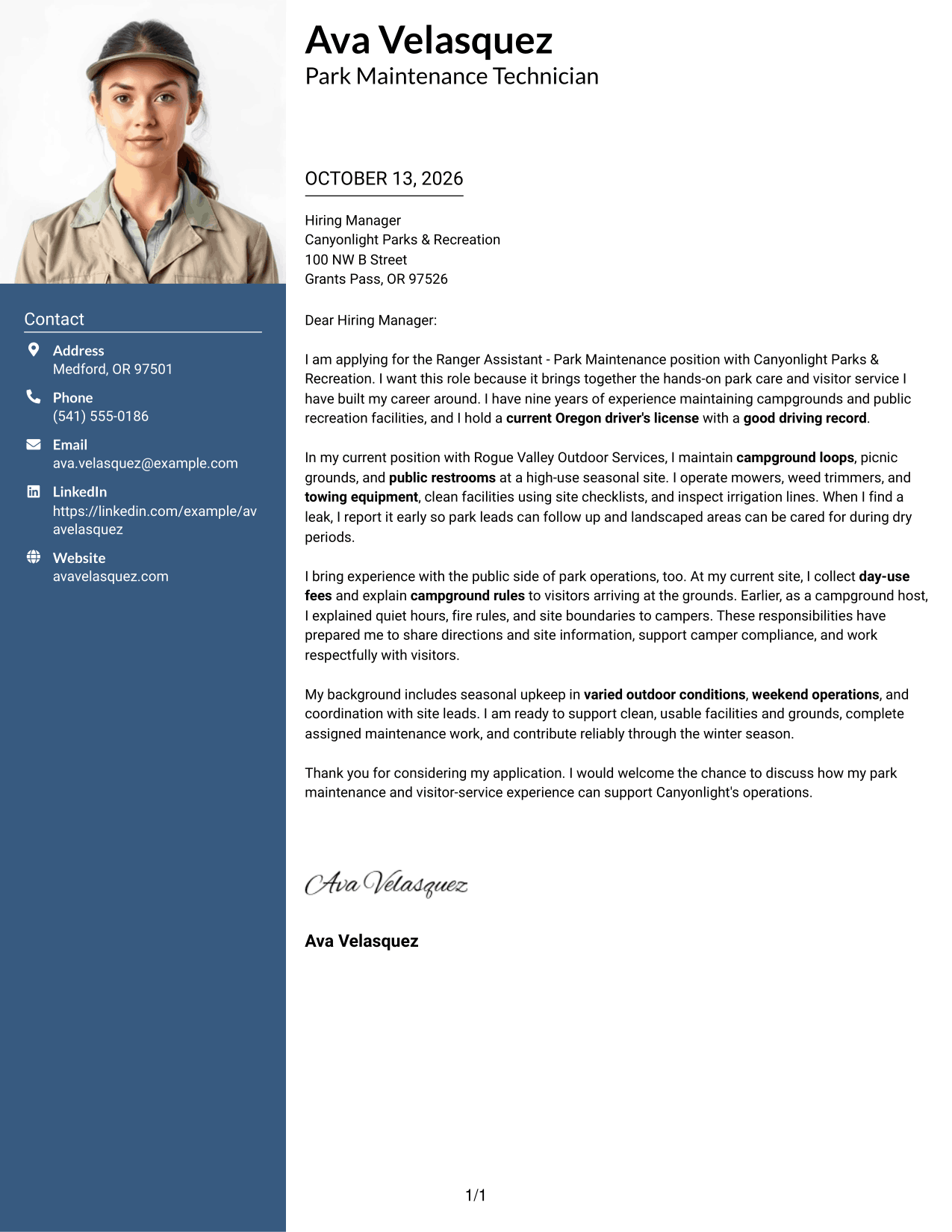 Cover Letter Example Page 1