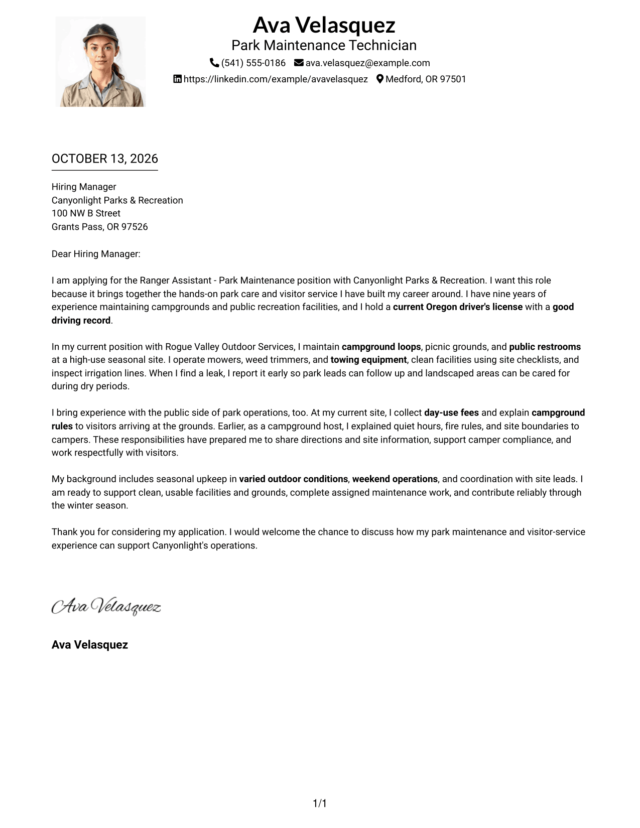 Cover Letter Example Page 1