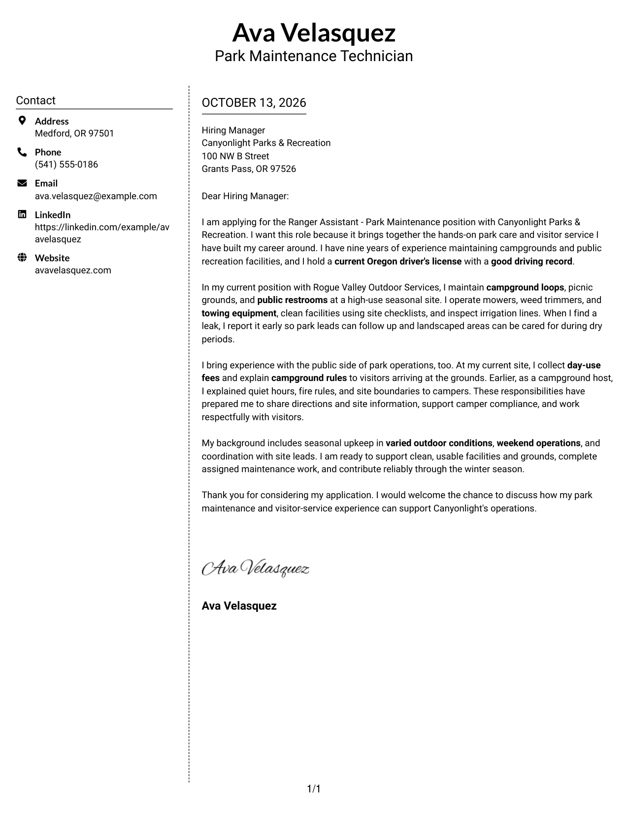Cover Letter Example Page 1