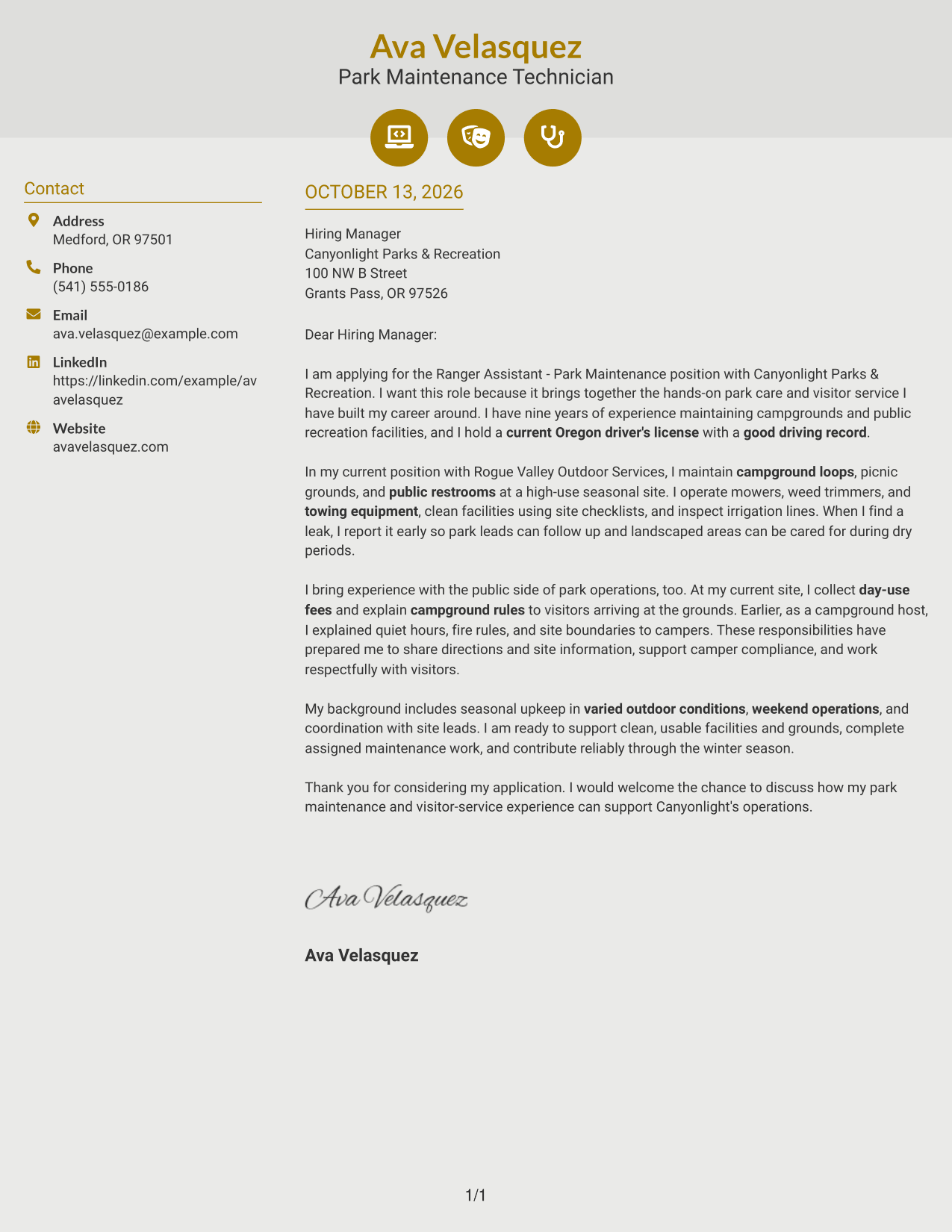 Cover Letter Example Page 1