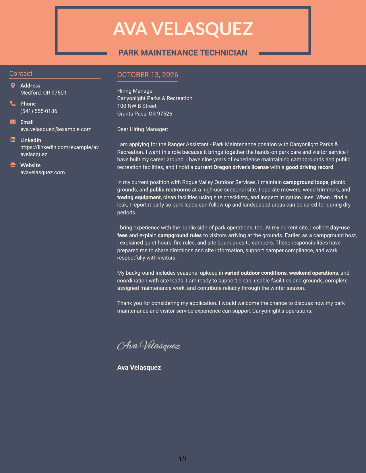 Cover Letter Example Page 1