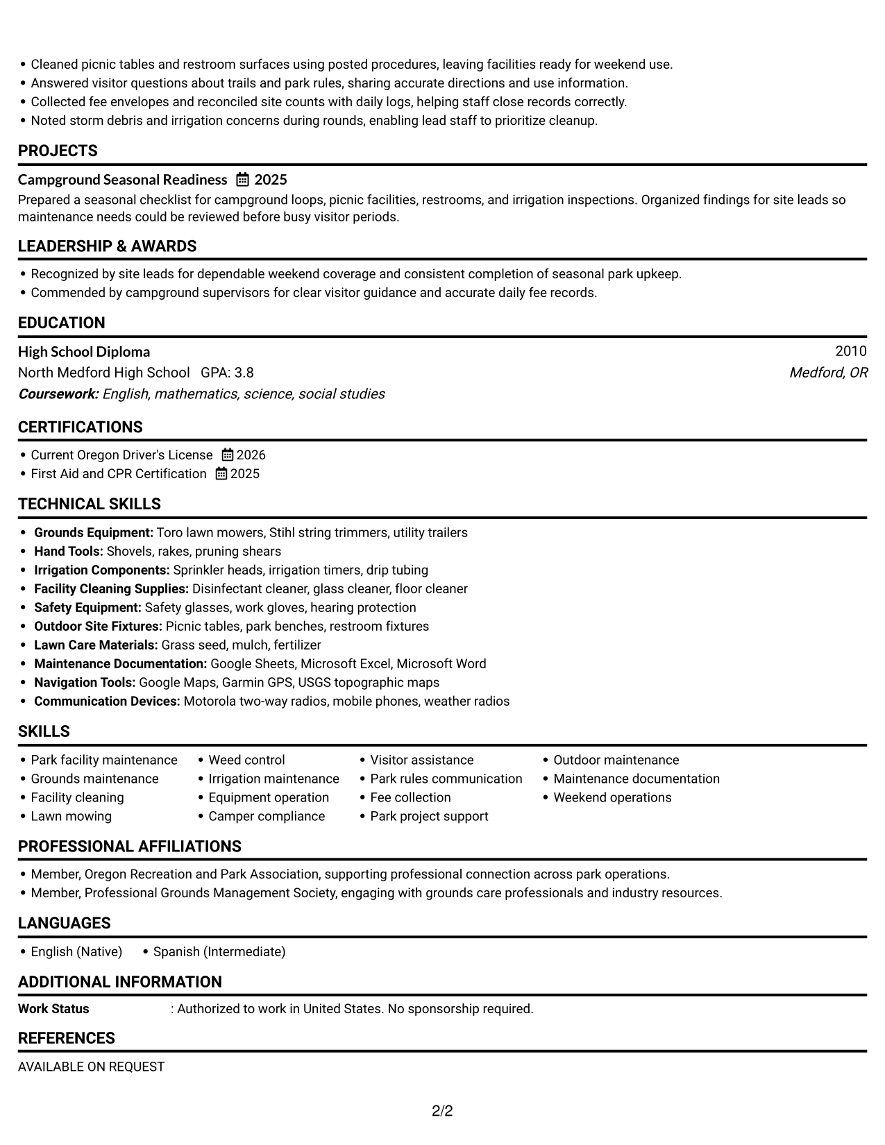 Resume Example Page 2