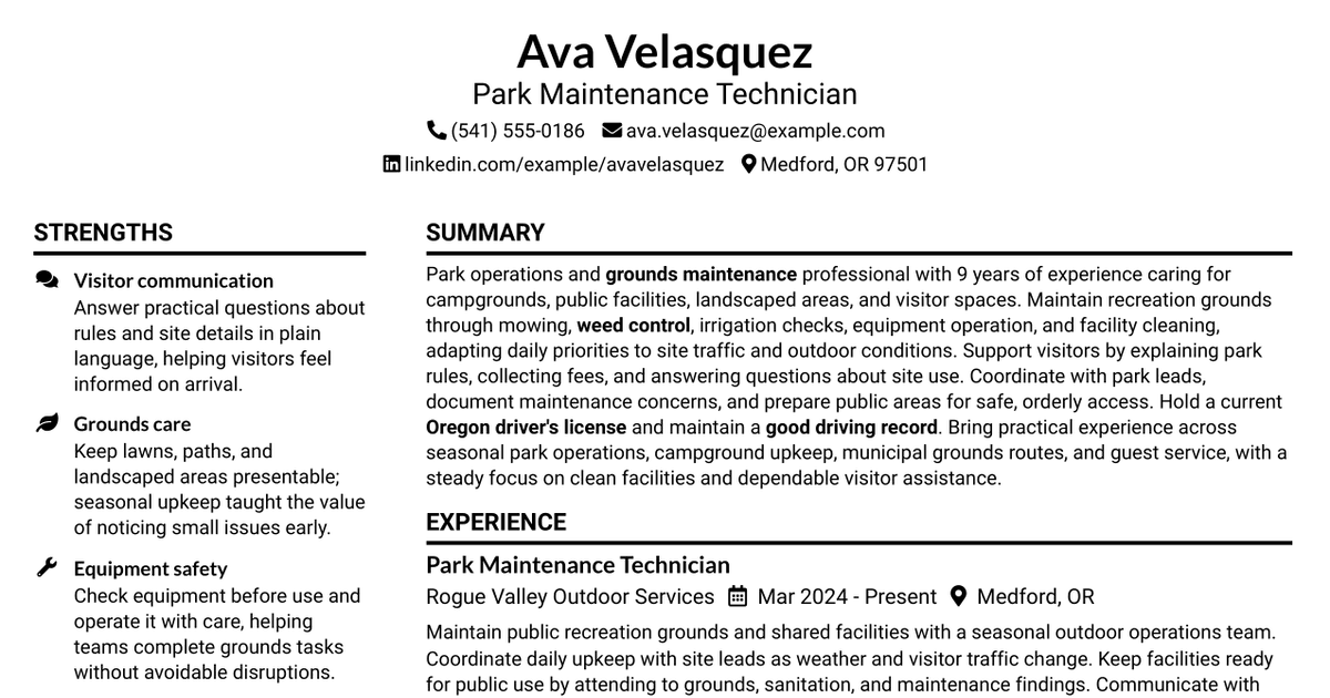 7 Ranger Assistant - Park Maintenance Resume Templates with Example