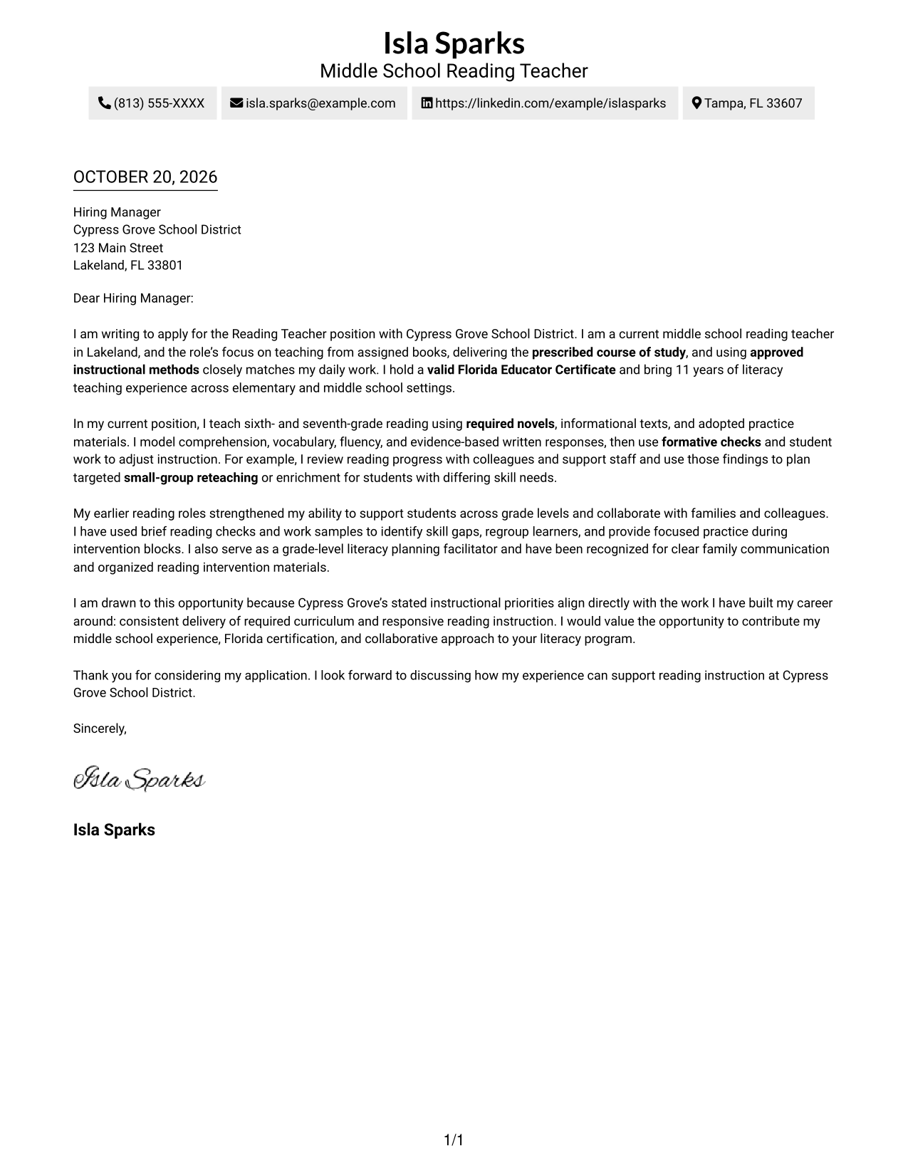 Cover letter example — page 1