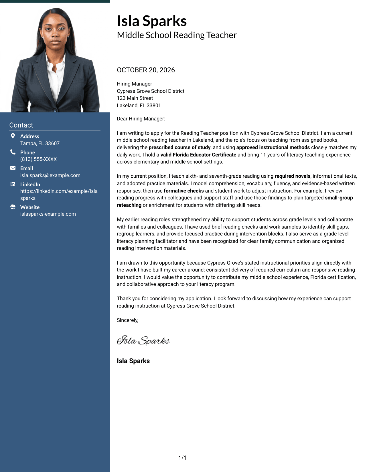 Cover letter example — page 1