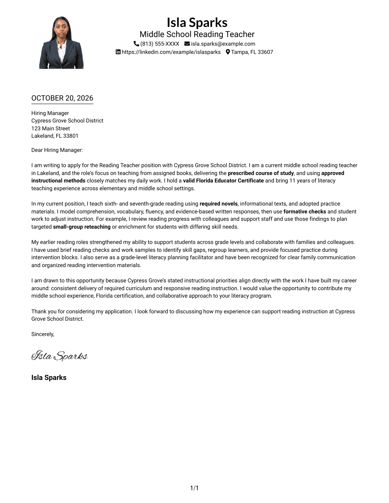 Cover letter example — page 1
