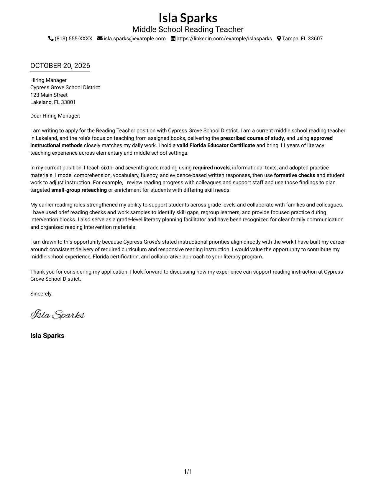 Cover letter example — page 1