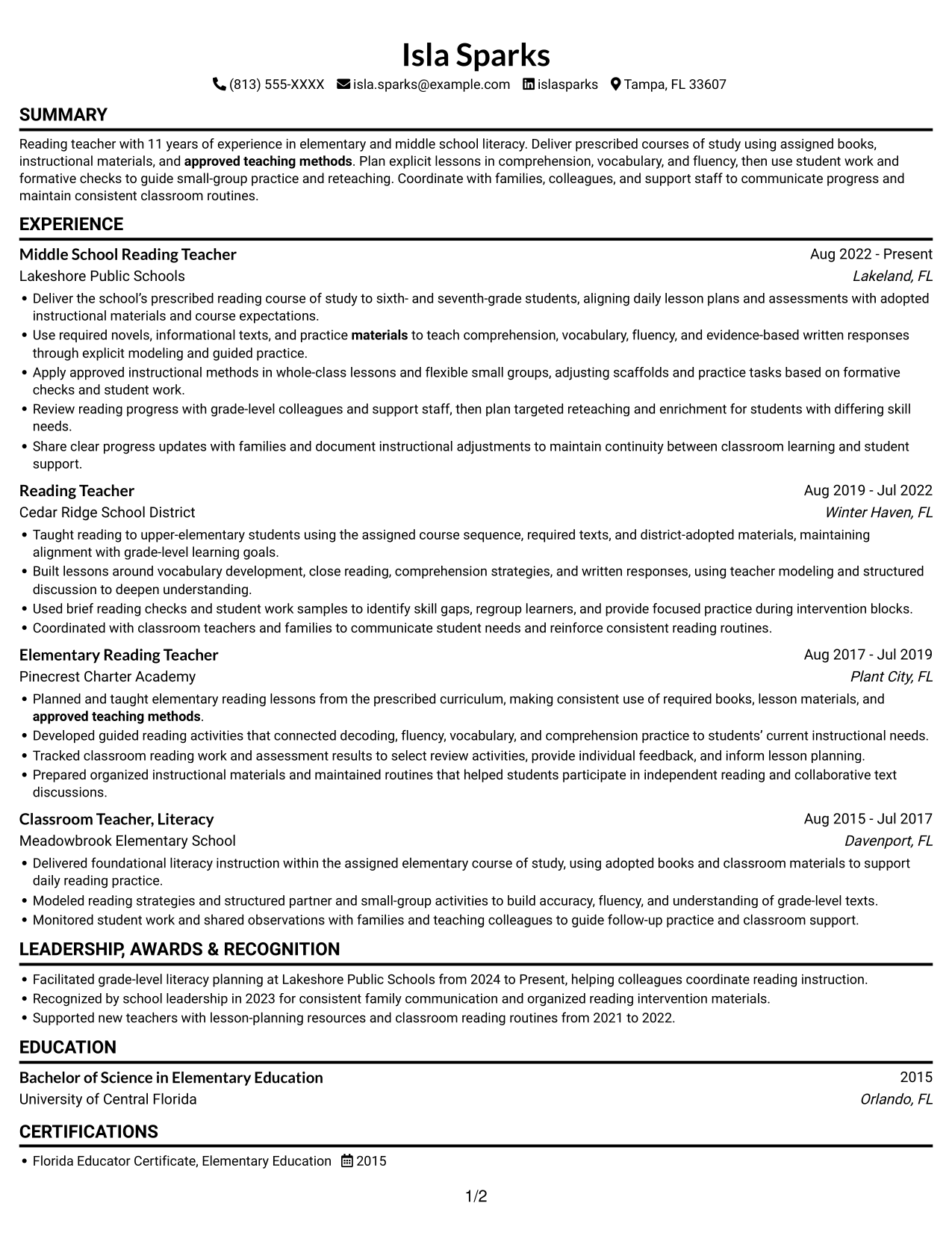 Resume example — page 1