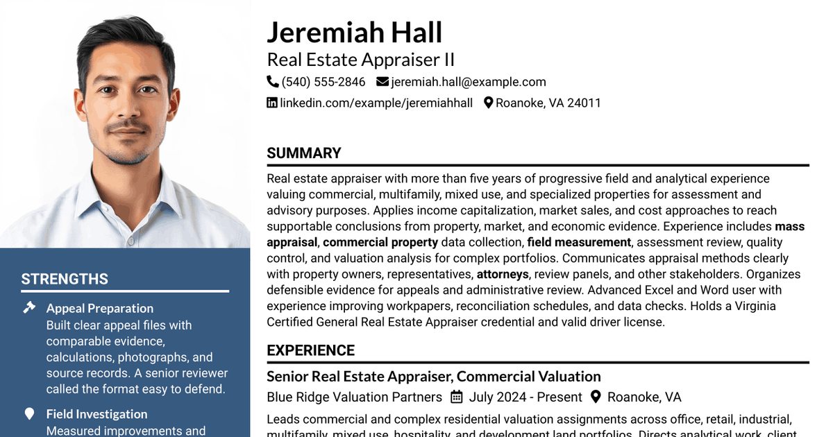 7 Real Estate Appraiser II Resume Templates with Example