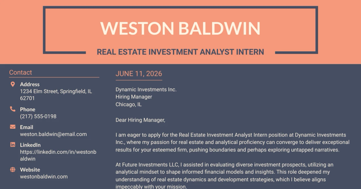 30+ Real Estate Investment Analyst Intern Cover Letter Templates with Example 2026