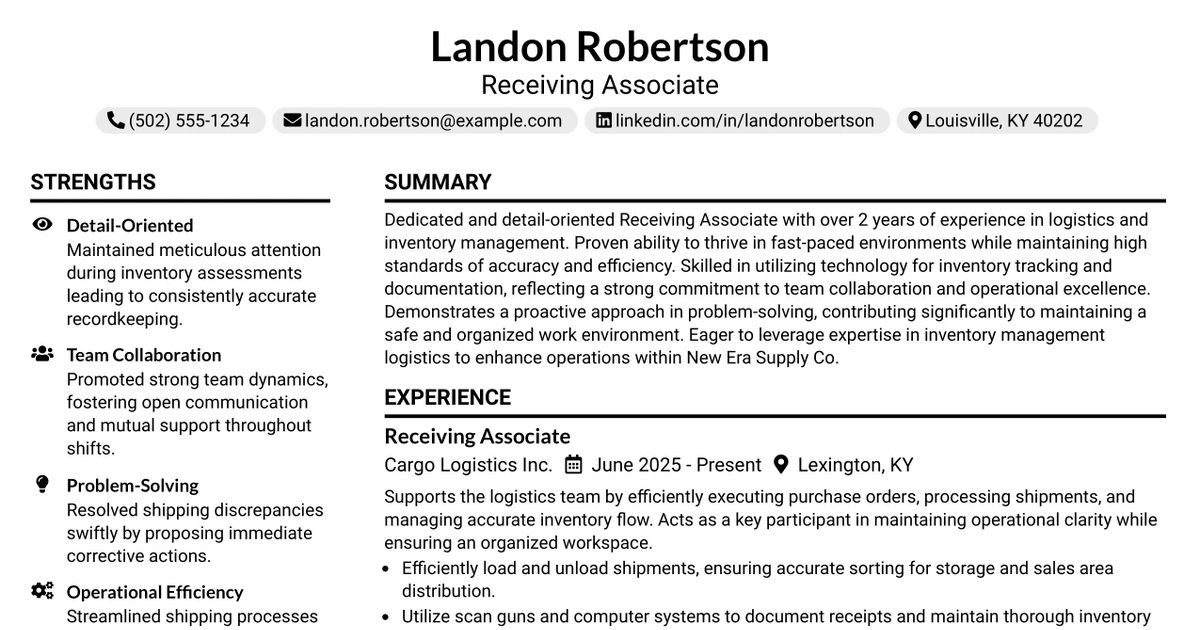 33 Receiving Associate Resume Templates with Example 2026 (ATS-Optimized)