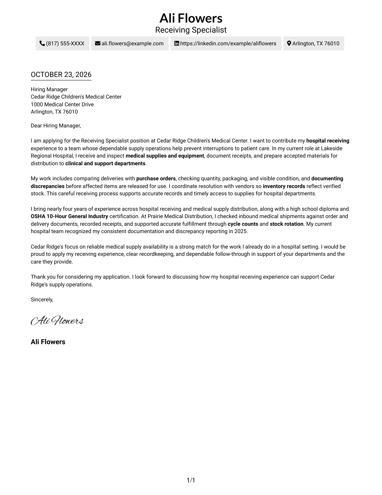 Cover letter example — page 1
