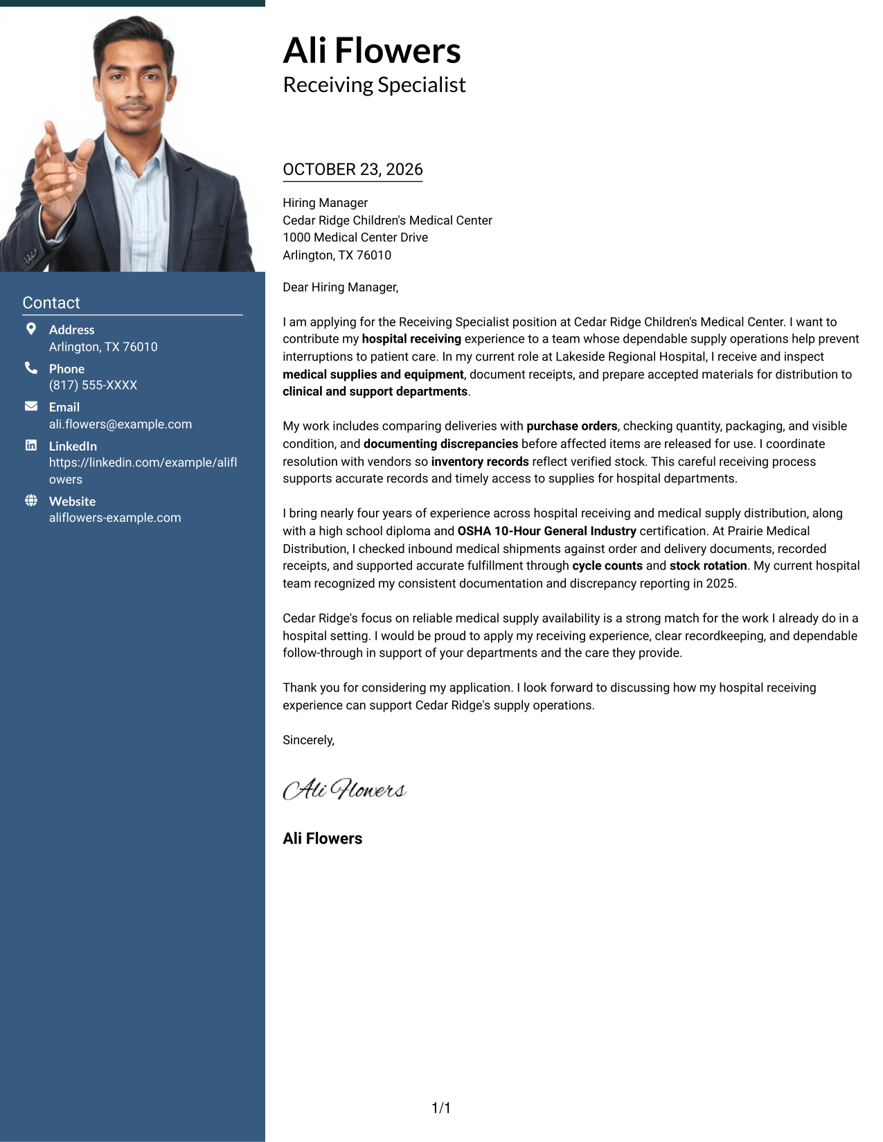 Cover letter example — page 1