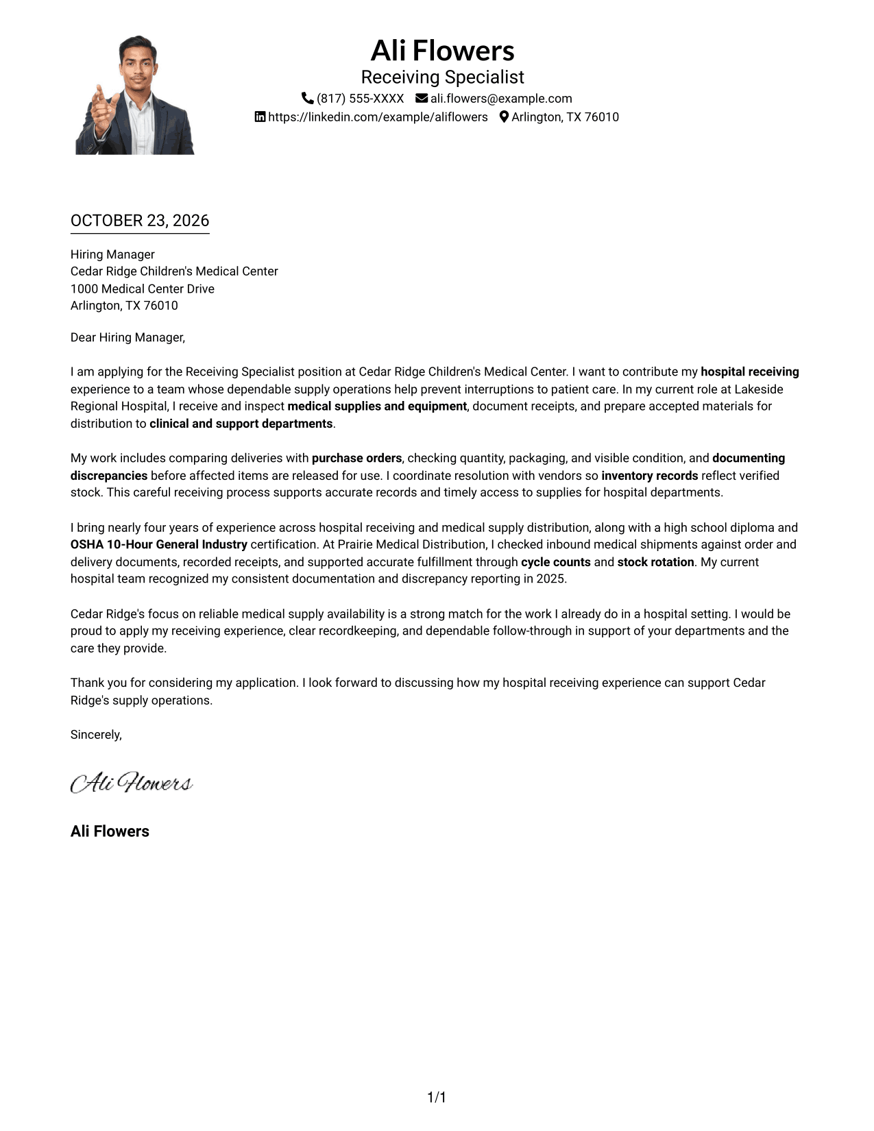 Cover letter example — page 1