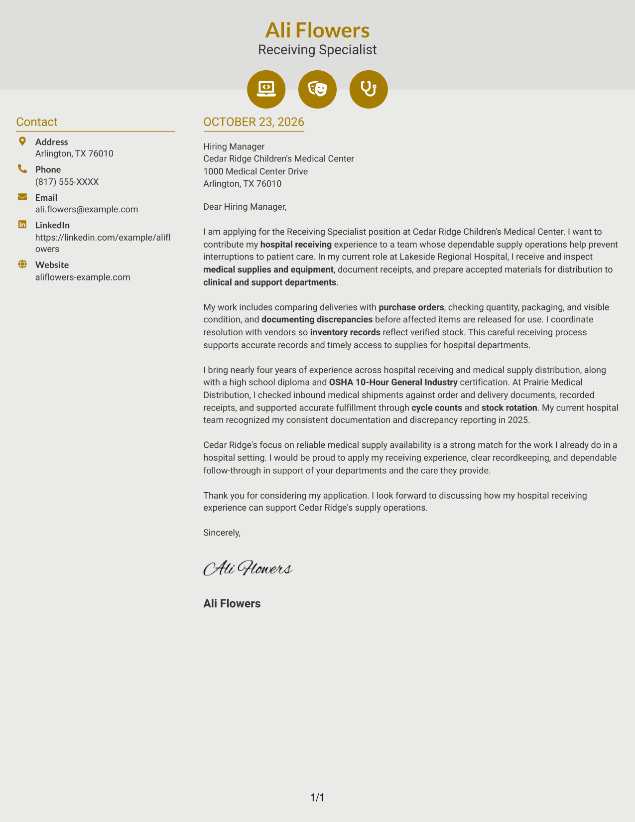 Cover letter example — page 1