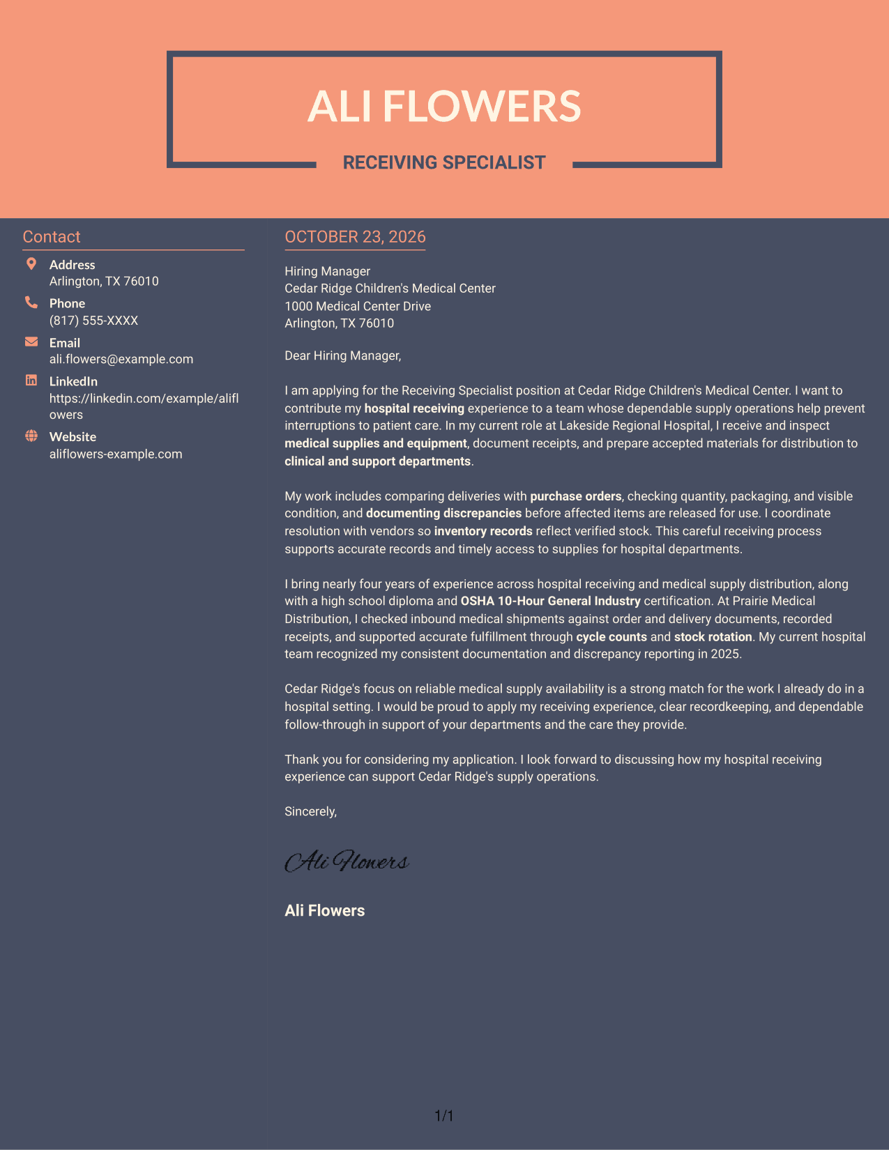 Cover letter example — page 1