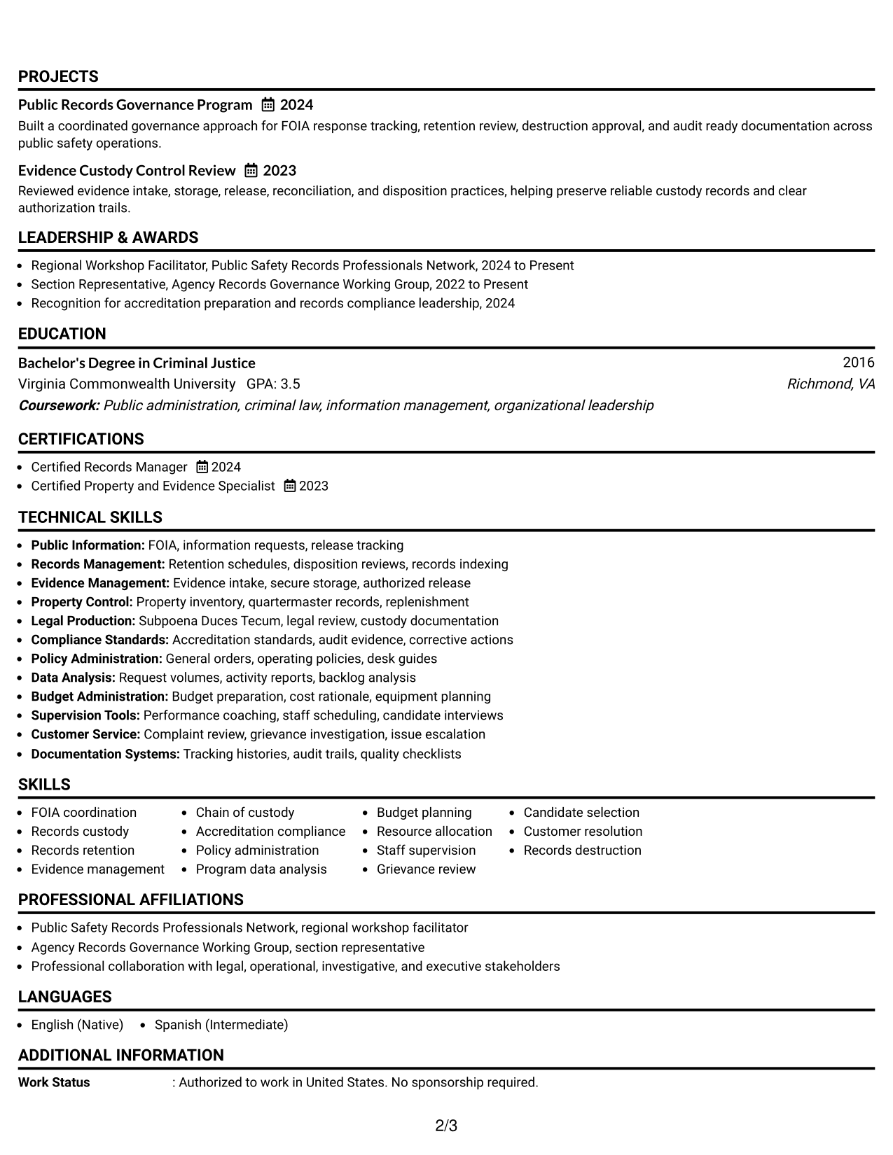 Resume Example Page 2