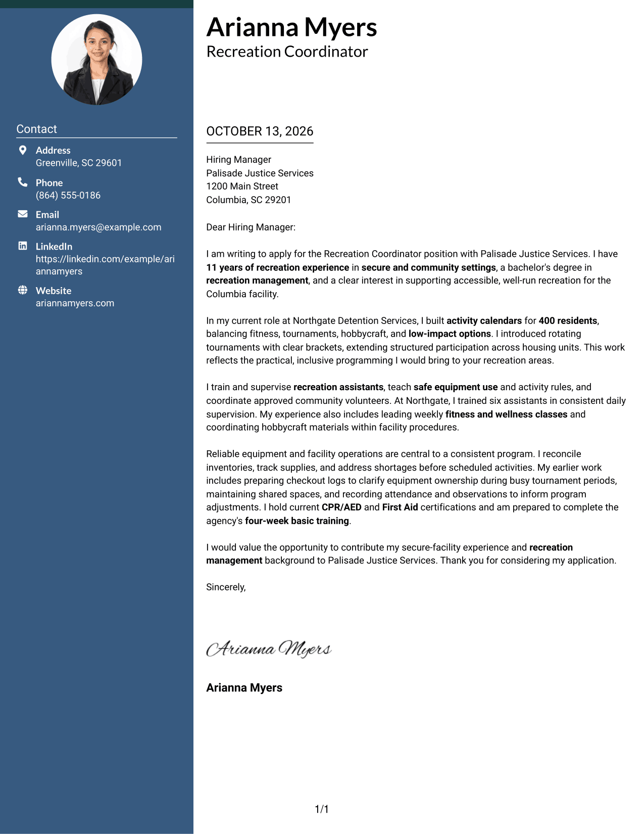 Cover Letter Example Page 1