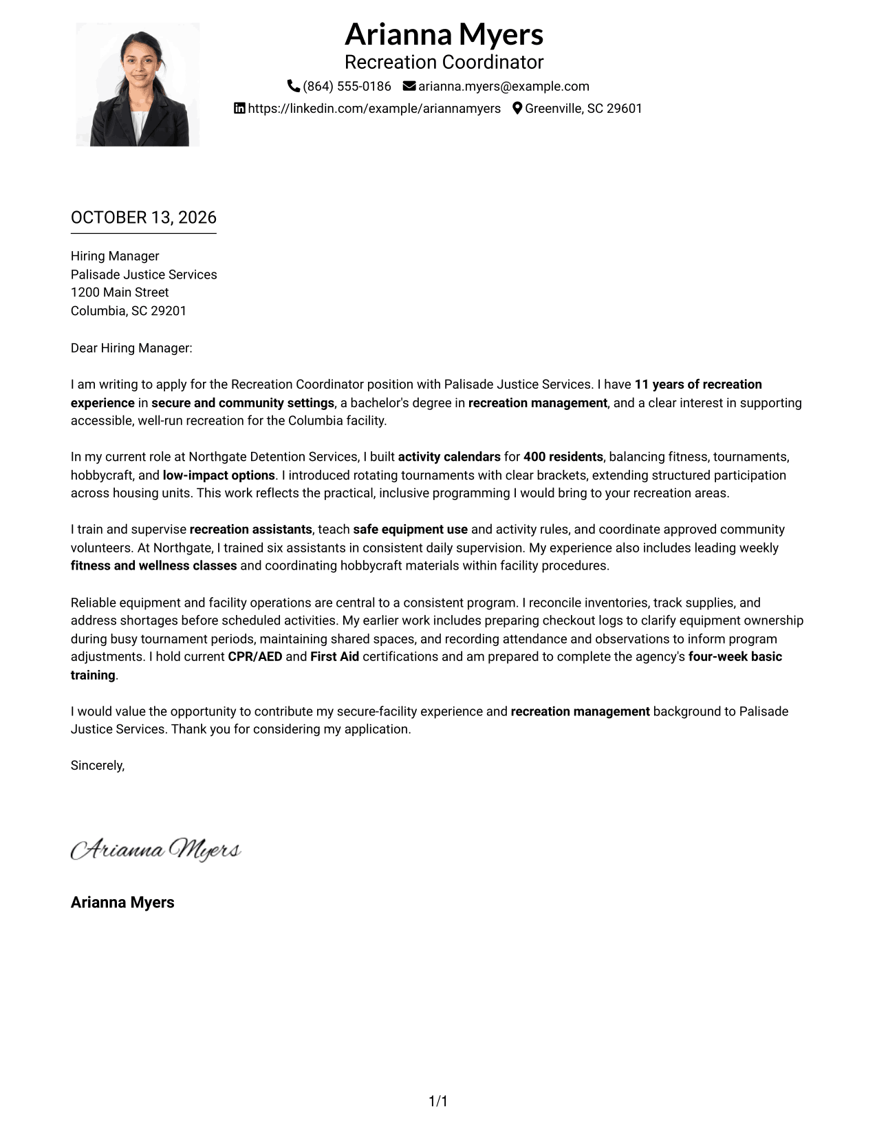 Cover Letter Example Page 1