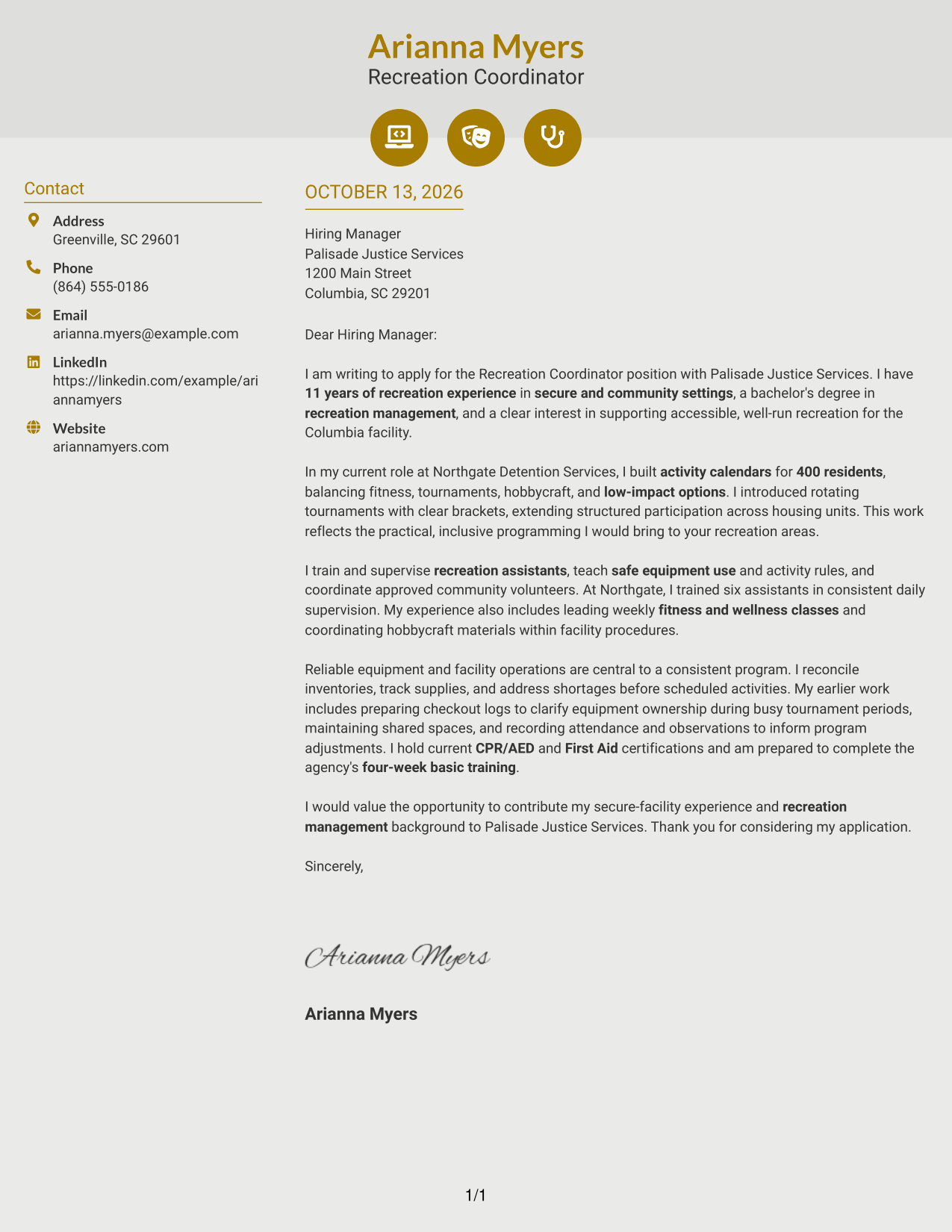 Cover Letter Example Page 1