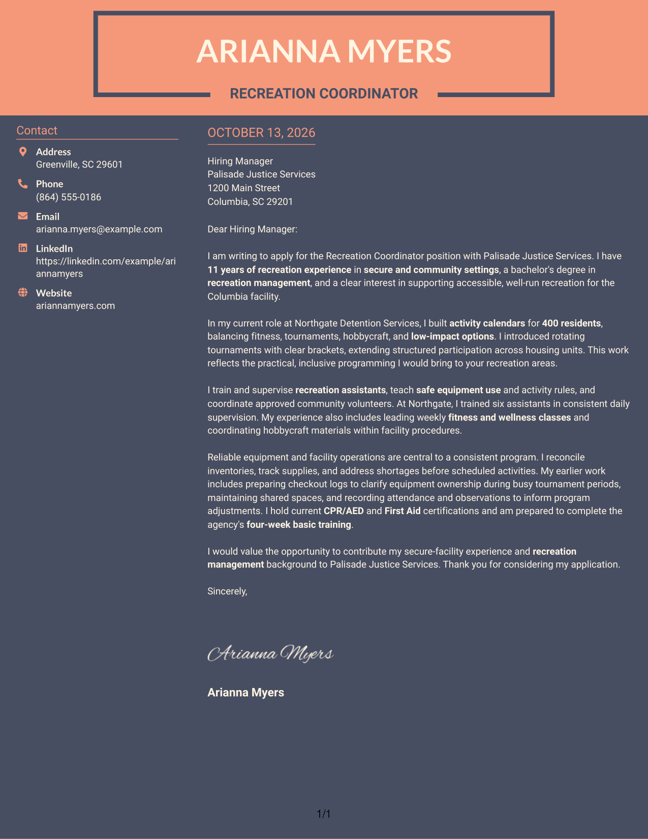 Cover Letter Example Page 1