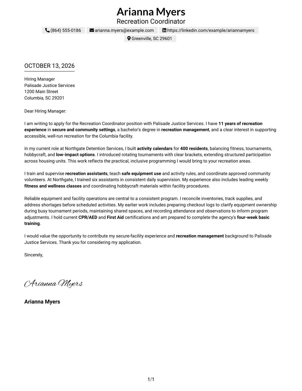 Text/Fang Style Cover Letter Preview