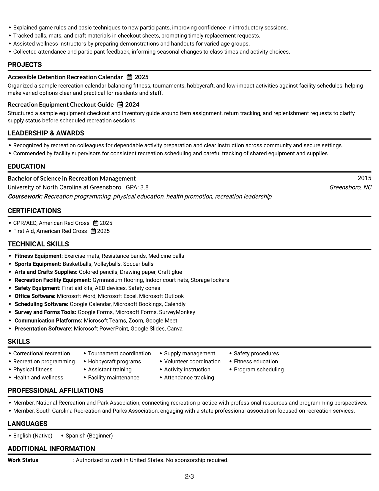 Resume Example Page 2
