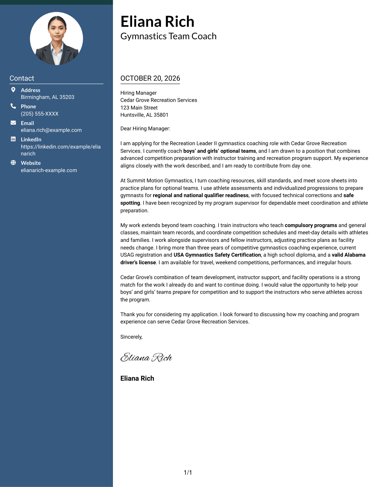 Cover letter example — page 1